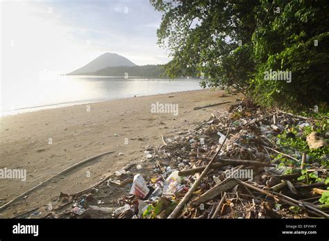 Plastic Bags And Other Trash On Beach At Bunaken Island Sulawesi