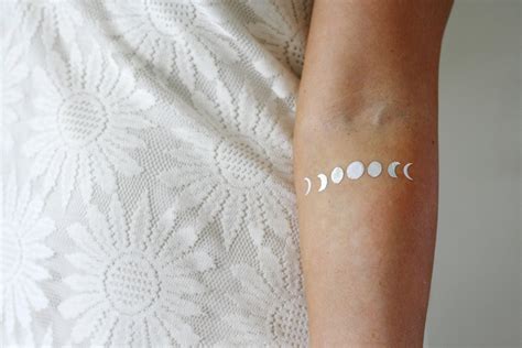 Gold And Silver White Moon Phase Temporary Tattoo Boho