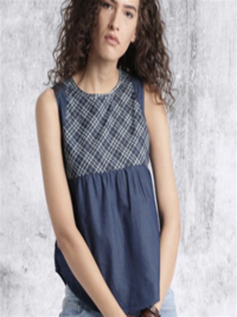 Buy Rdstr Women Blue Checked Chambray Top Tops For Women 1581584 Myntra