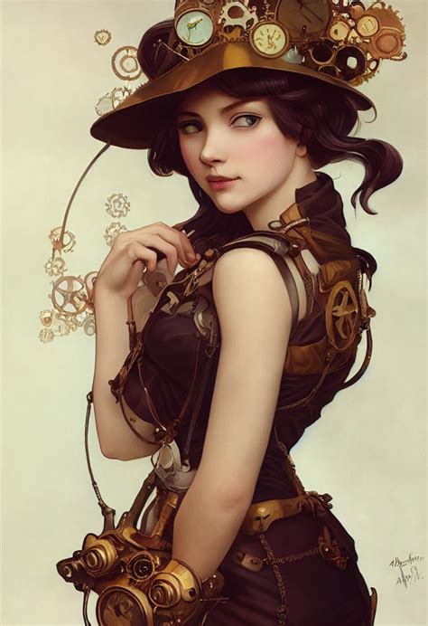 Cute Steampunk Girl Digital Art By Artgerm Alphonse Midjourney