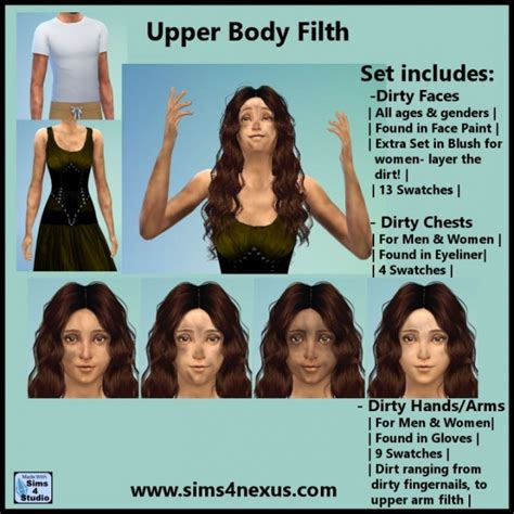 Upper Body Filth Dirty Faces Chest Arms At Sims 4 Nexus Sims 4 Updates