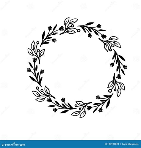 Hand Drawn Vector Frame Floral Wreath With Leaves For Wedding And