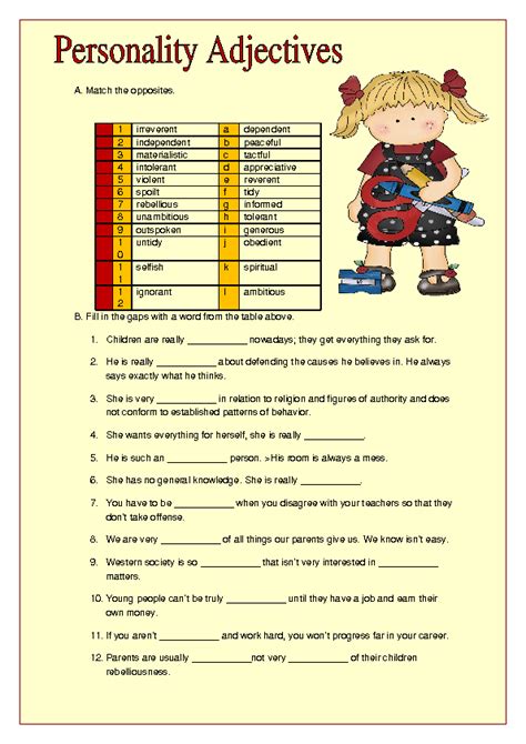 Personality Adjectives Worksheet