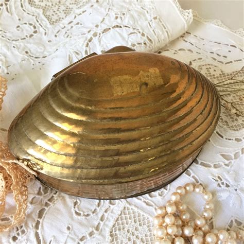 Vintage Brass Clam Shell Trinket Box Hinged Jewelry Box Etsy