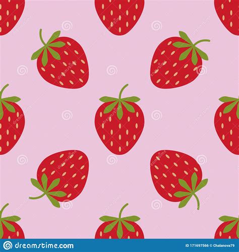 Seamless Background With Red Strawberries Cute Vector Strawberry