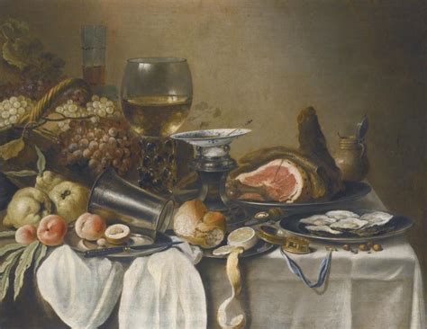 Pieter Claesz Still Life With A Ham Various Fruits Oysters Bread