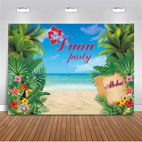 Buy Moca Hawaiian Luau Party Backdrop X Ft Tropical Beach Scene Summer Seaside Flora Photo