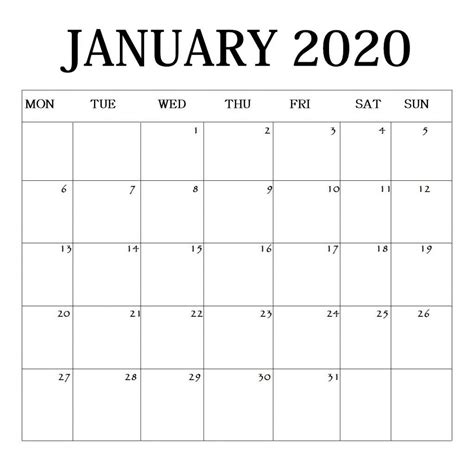 January 2020 Blank Calendar Template Free Printable Calendar