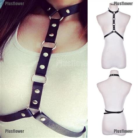 permanentfly sexy women punk halterneck choker gothic leather harness body bustier waist belt