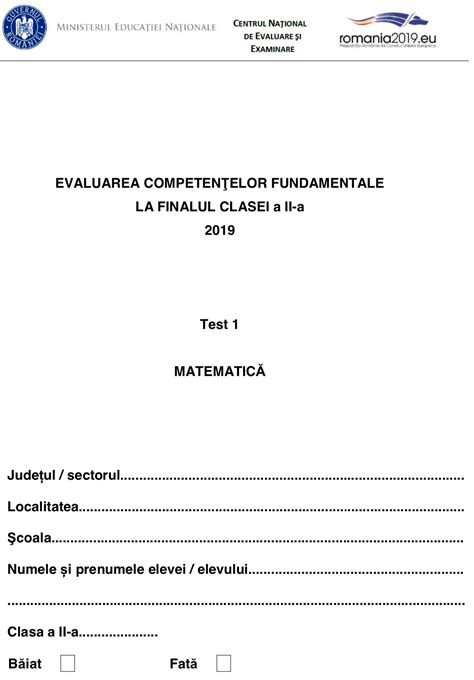 Subiectul de simulare de evaluare nationala din 16.03.2017, la disciplina matematica. Teste Evaluare Nationala Clasa 2 Pdf