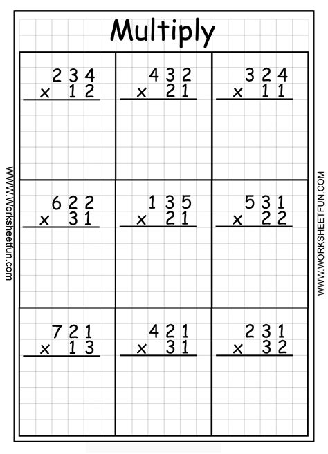 Multiplying 3 By 2 Digit Numbers Worksheet