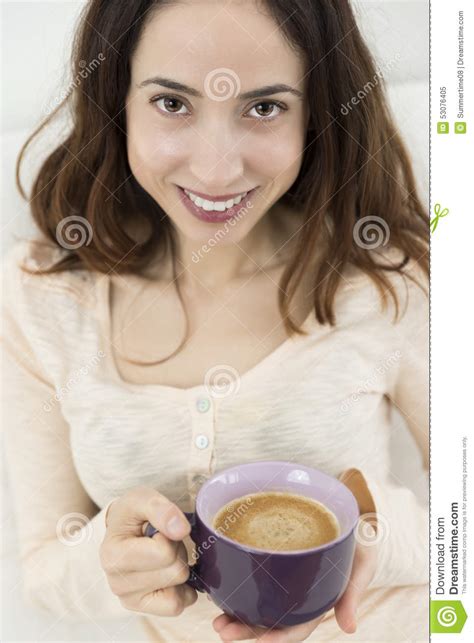 Woman Drinking A Fresh Cup Of Coffee Stock Image Image Of Caucasian