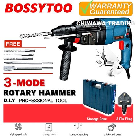 bossytoo 900w 3 mode rotary hammer drill speed control chiseling impact drilling screw driver