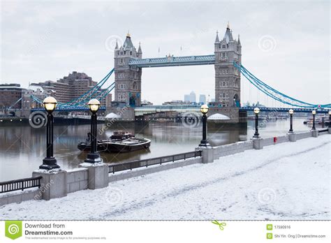 London Tower Bridge With Snow Stock Photo Image Of