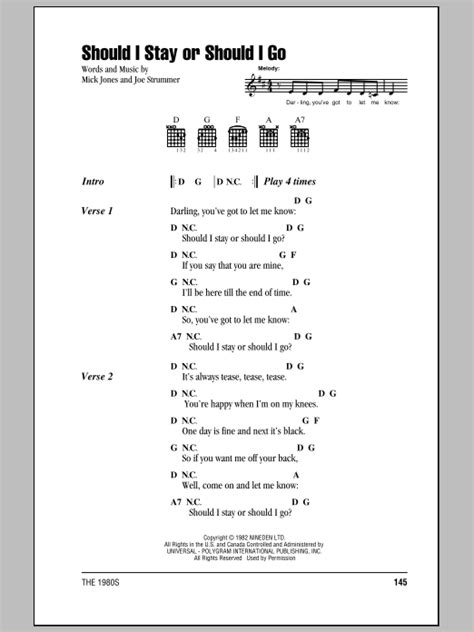 Should I Stay Or Should I Go Sheet Music The Clash Guitar Chordslyrics