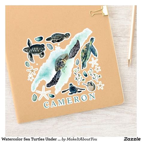 Watercolor Sea Turtles Under The Sea Personalized Sticker Zazzle Com