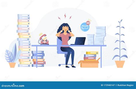 Stressed Overworked Woman In An Office Stock Vector Illustration Of