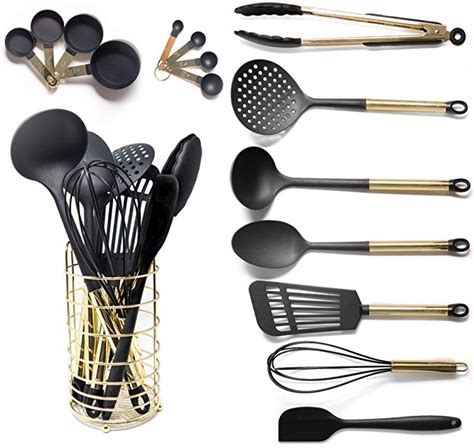 Amazon.com: Black and Gold Cooking Utensils with Stainless ...