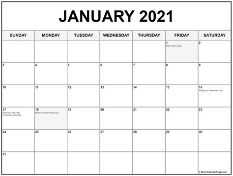 January 2021 Calendar Free Printable Template Printable Calendar