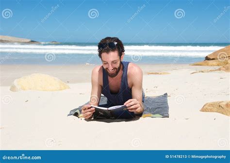Happy Man Sitting On The Beach Reading A Book Stock Image Image Of Relaxation Alone