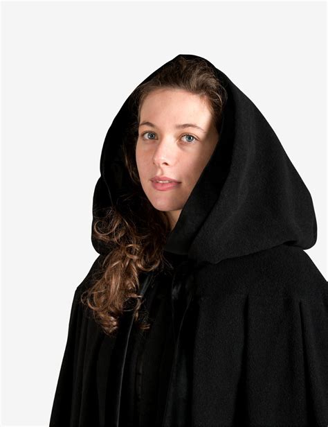 Unisex Black Cloak With Hood Pure Wool Venetian Carnival Costume