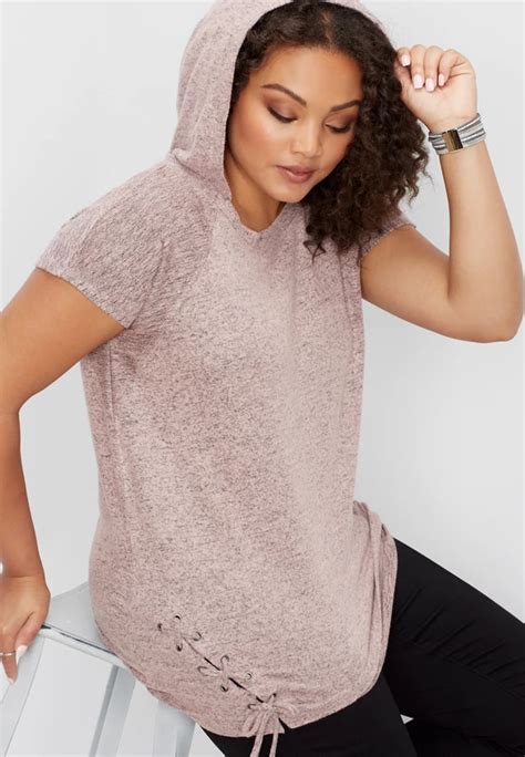 Plus Size Brushed Lace Up Side Pullover Hoodie Maurices