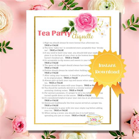 Tea Etiquette Game Ladies Tea Party Game Tea Party For Adults Game