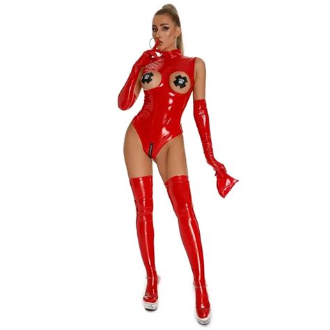 Exotic Shiny Pvc Latex Womens Bodysuit With Open Crotch And Hollow Chest Perfect For Porn Club