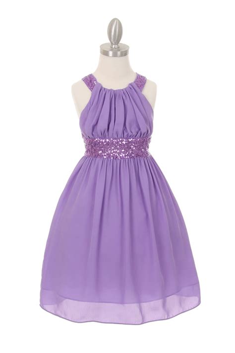Lavender Dazzling Sequin Pleated Chiffon Flower Girls Dress With X