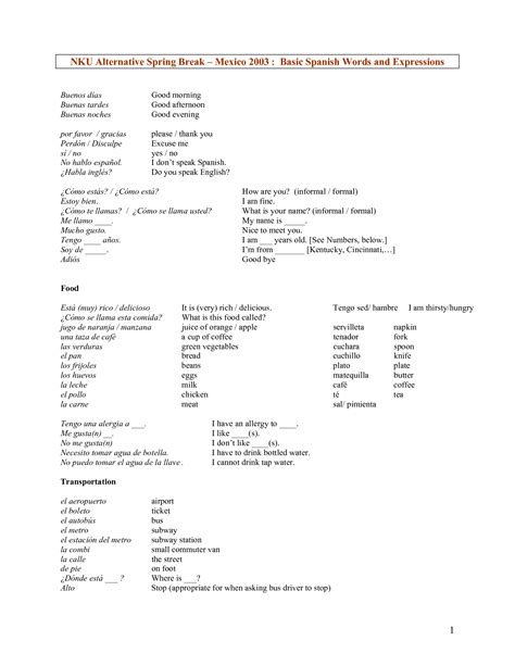 Medical Spanish Terminology Cheat Sheet Scope Of Work Template