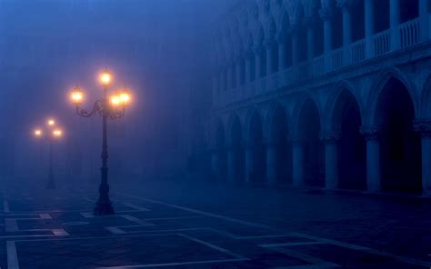 Venice Italy Piazza San Marco Night Fog Lamp Post Lights