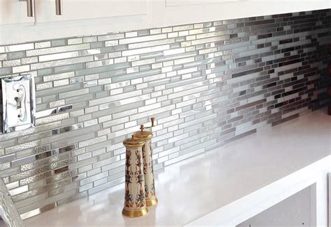 Modern Random Mixed Tile With White Glass And Textured Metal Emt 122 Cottage Kitchen Design