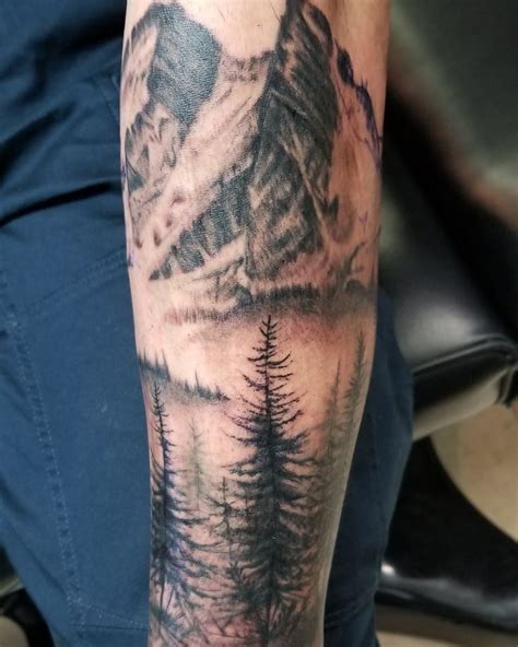 Mountain And Forest Tattoo Moutain Tattoos Tattoos Full Leg Tattoos