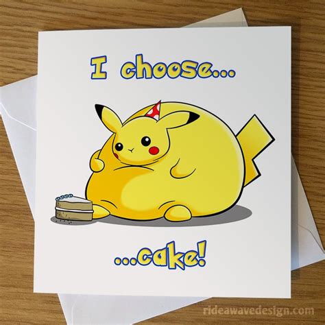 Fat Pikachu Pokémon Birthday Card Funny Cards Ride A Wave