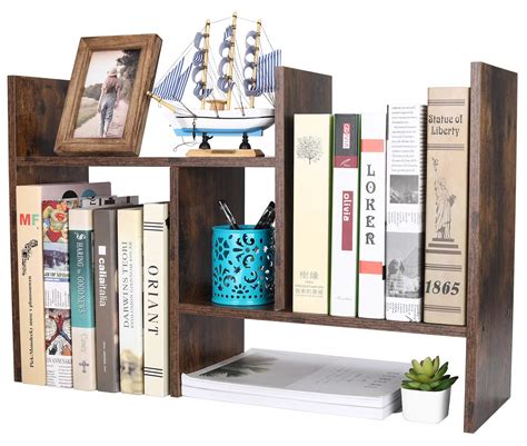 Buy Easypag Wood Small Desk Shelves Adjustable Mini Desktop Bookshelf