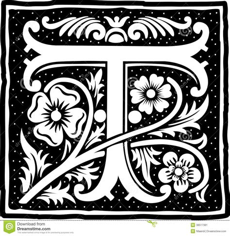 Vintage Letter T In Monochrome Stock Vector Illustration Of Character