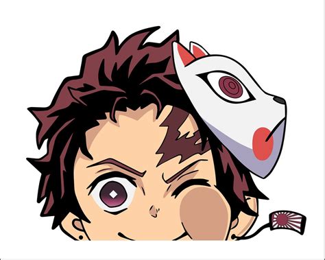 Tanjiro Kamado 2 Peeking Peeker Window Vinyl Decal Anime Stickers