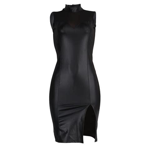 2017 Summer New Sexy Pu Black Leather Dress Women Plus Size Sleeveless