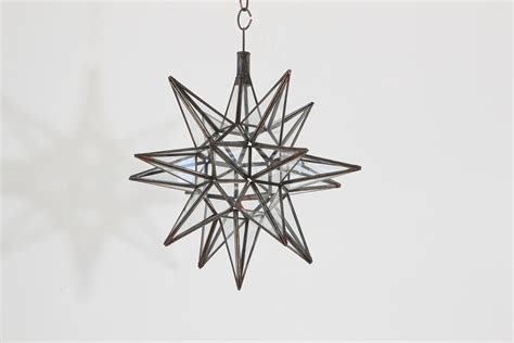 Moroccan Clear Glass And Metal Moravian Star Shape Lantern Pendant For