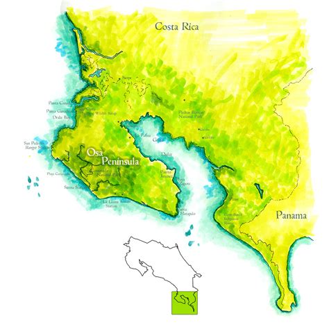 Osa Peninsula Map Handpainted Map Of Osa Peninsula Costa Rica
