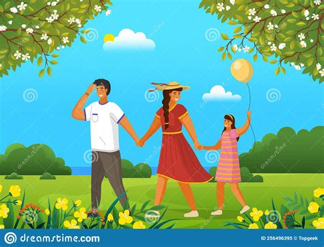 Padre Madre E Hija Caminando Al Aire Libre La Familia Feliz Pasa
