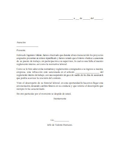 Carta De Amonestación 【 Ejemplos Y Formatos 】word Pdf