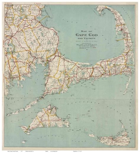 Old Map Of Cape Cod 1917 Walker Reprint Cape Cod Map Vintage Cape