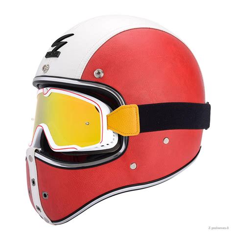 Men Vintage Pu Leather Full Face Motorcycle Helmet Vintage Moto Helmets