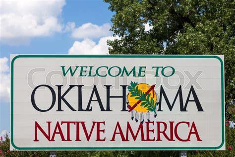 Welcome Ot Oklahoma Sign With Blue Sky Stock Image Colourbox
