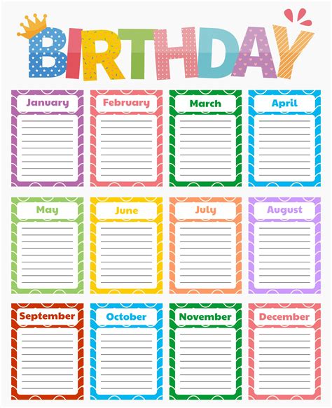 Birthday Charts For Classroom Printable Free