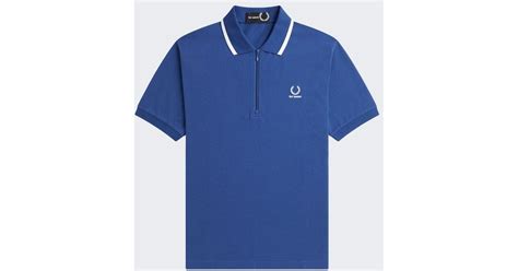 fred perry half zip polo shirt in blue for men lyst