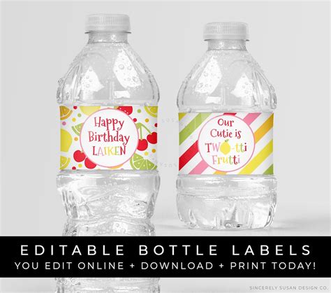 Tutti Frutti Water Bottle Labels Birthday Party Printable Decorations