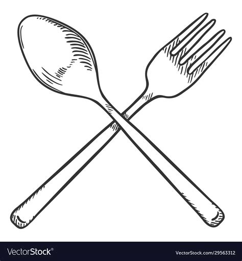Sketch Crossed Cutlery Fork And Spoon Royalty Free Vector