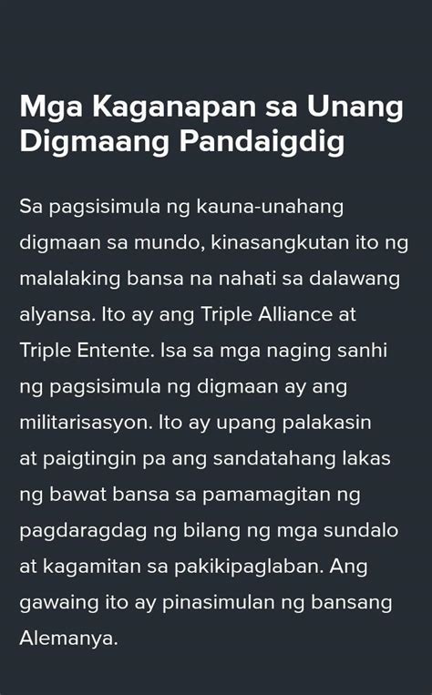 1ang Sumusunod Na Pangyayari Ay Naganap Noong Unang Digmaang